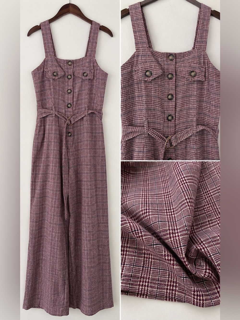 CHARLOTTE RUSSE Plaid jumpsuit Size Medium Maroon/Dark blue/cream slight flare
